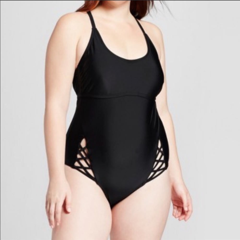 Women’s Xhilaration Plus Black One Piece Swimsuit